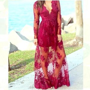 Wine Embroidered Maxi Dress 💃🏼